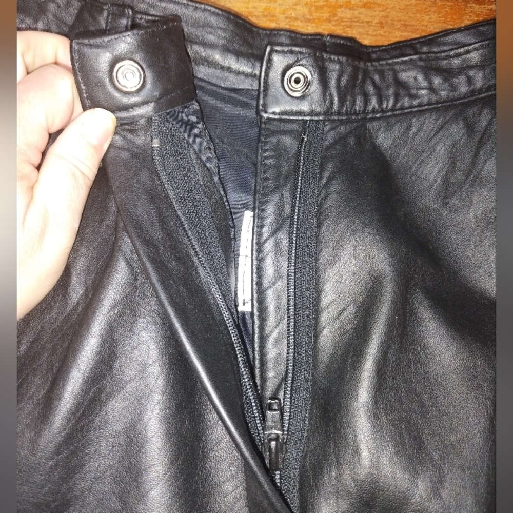 Black Genuine Leather Pants, Old Mill High Quality 15-Inch Waist 32-Inch Inseam - Picture 3 of 16